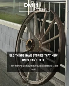 Vintage wooden wagon wheel outside storefront in Fort Langley, British Columbia — DivHit Press photo story capturing heritage and timeless beauty.